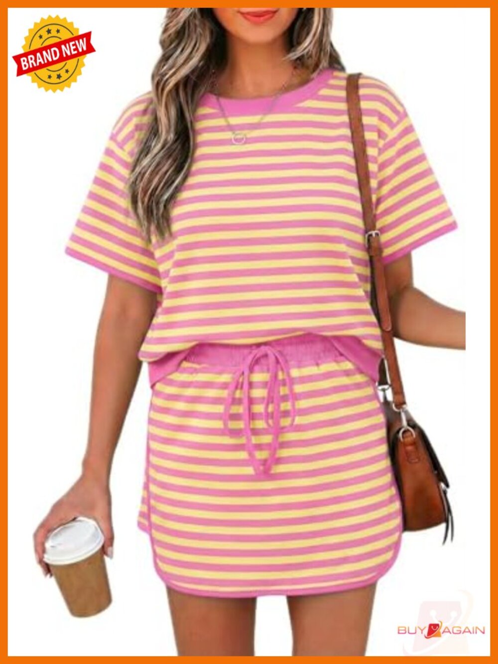 Womens 2 Piece Skort Set Short Sleeve Top Drawstring Lounge Casual Summer